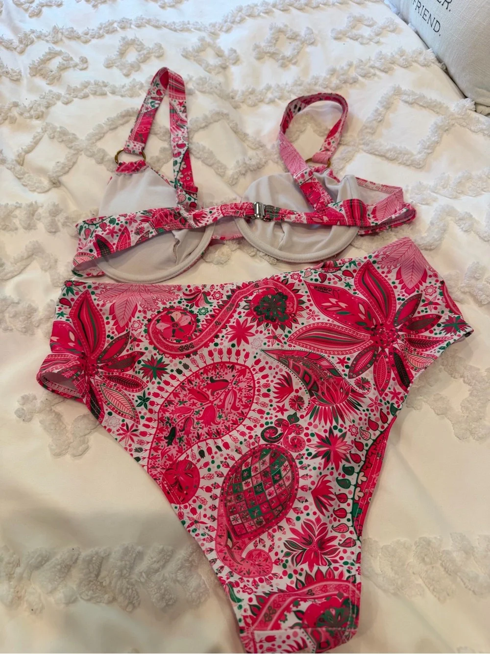 High-Waist Pink Paisley Bikini Set - Women Swim Bikini